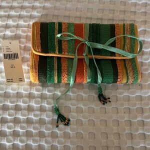 Anthropologie Green and Orange Beaded Clutch